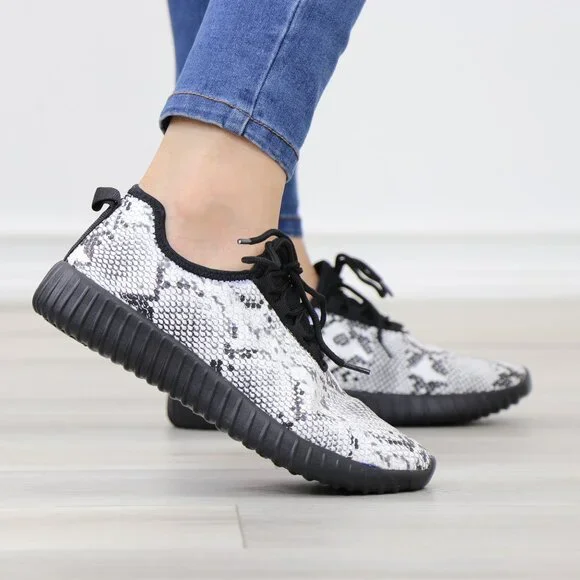 Snake Skin Print Fashion Comfort Walking Sneakers Shoes - Picture 6 of 14